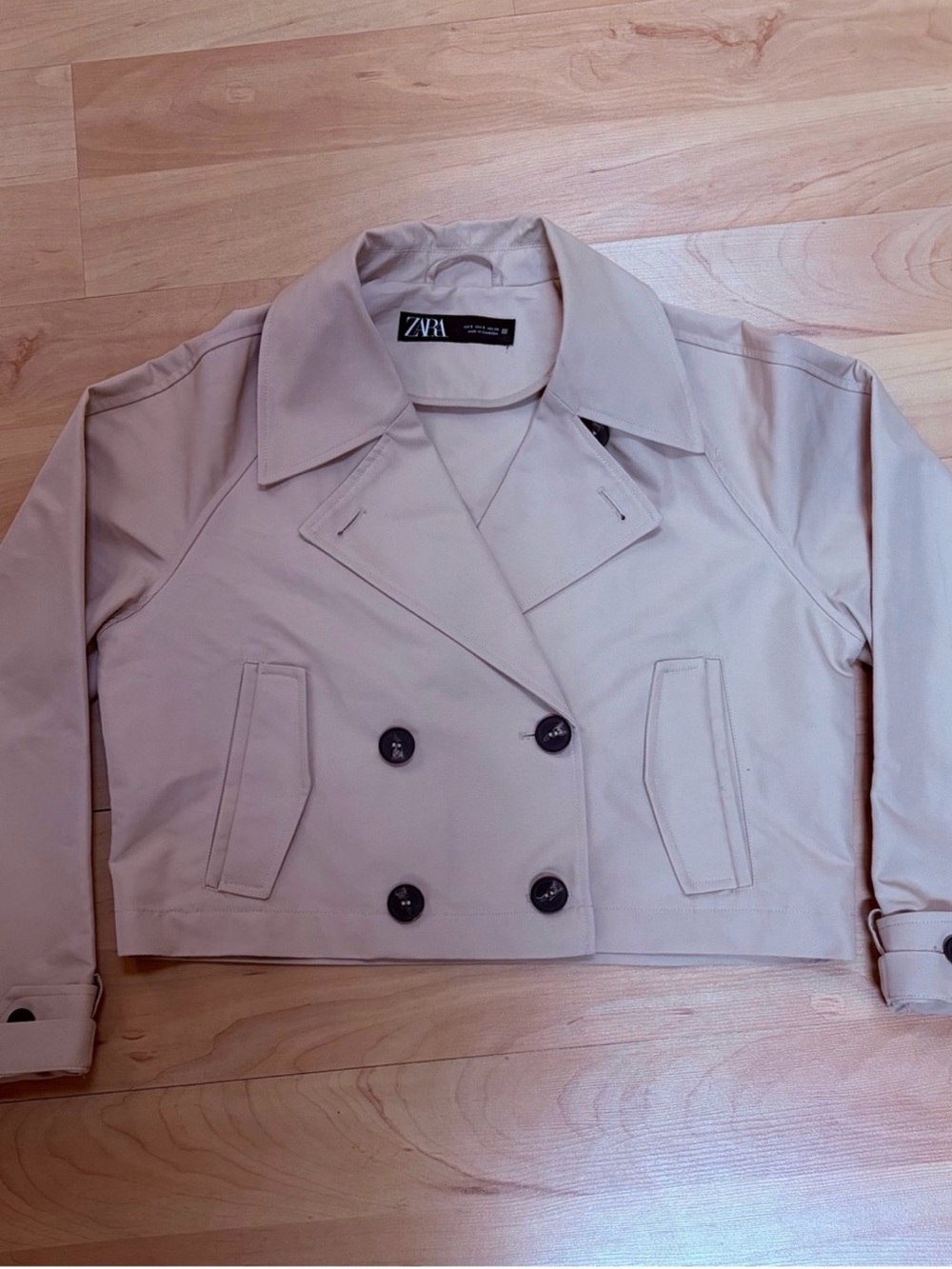 Zara Cropped Khaki Double-Breasted Trench Coat - Picture 2 of 5
